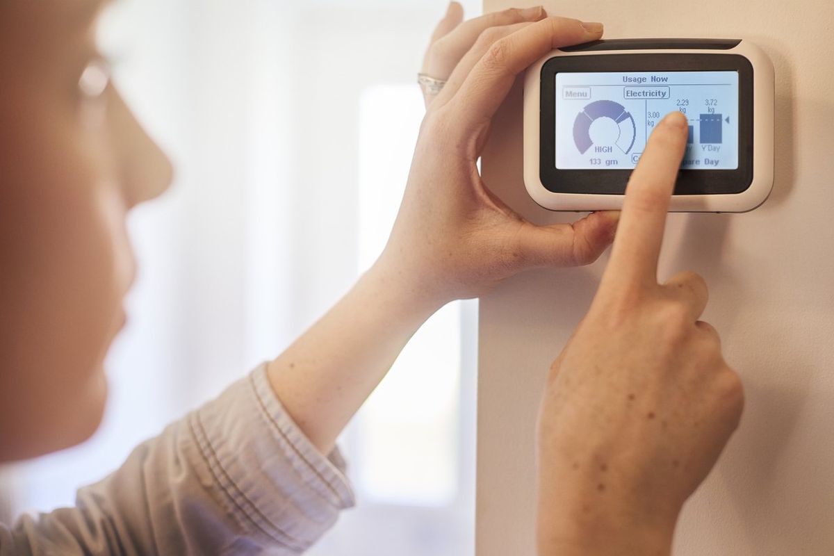 Checking energy consumption stock photo