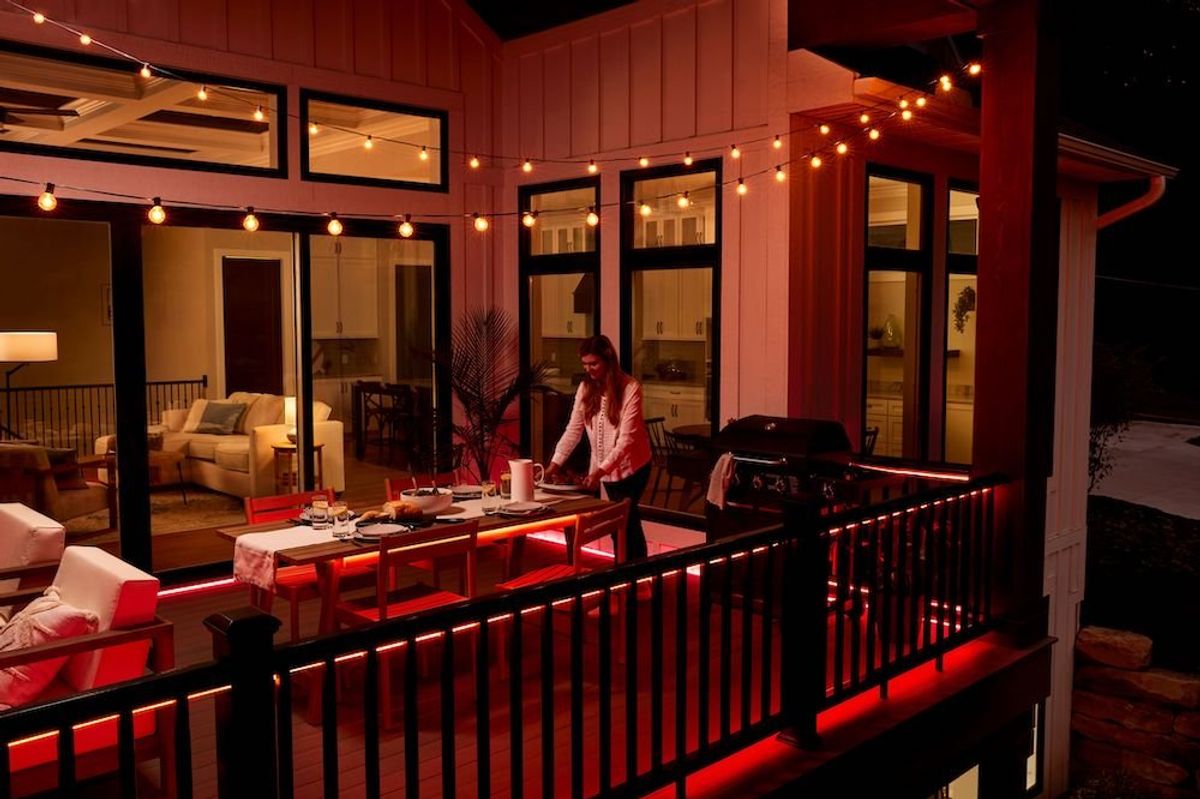 photo of GE Cync Dynamic Effects Smart Café Lights lighing up a patio